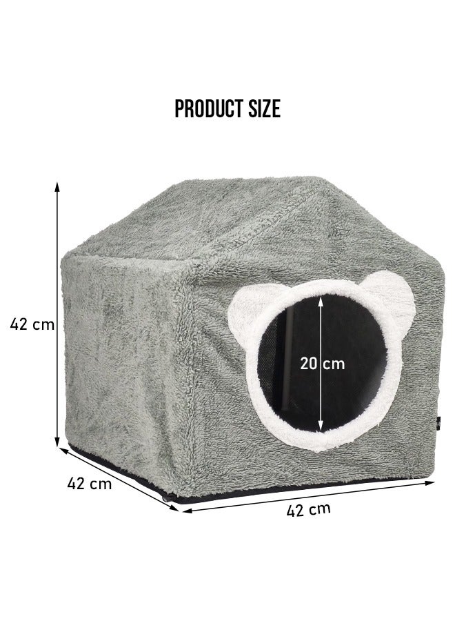 House-design cat shelter with a removable soft mat, Indoor cat bed for medium to large-sized cats, Detachable, Easy to clean and assemble, Anti-slip bottom 42 cm (Grey)