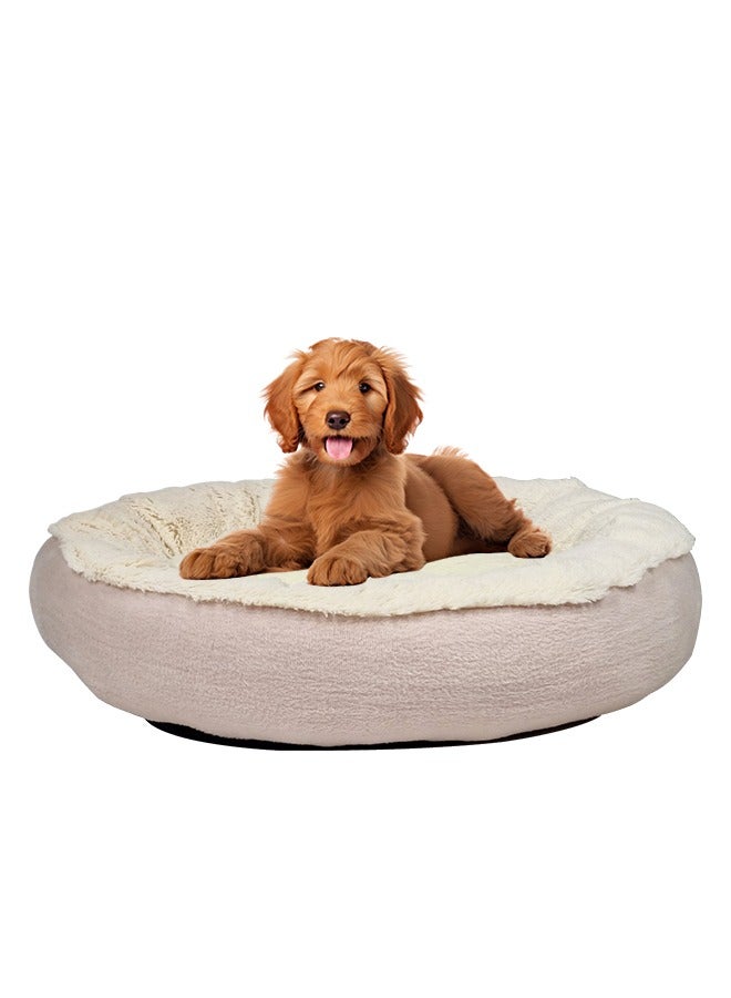 Small round pet bed, a Soft & cozy comfortable cat and dog bed for indoor pets, Suitable for small pets, Machine washable dog bed, 55 cm L (Pink and White)