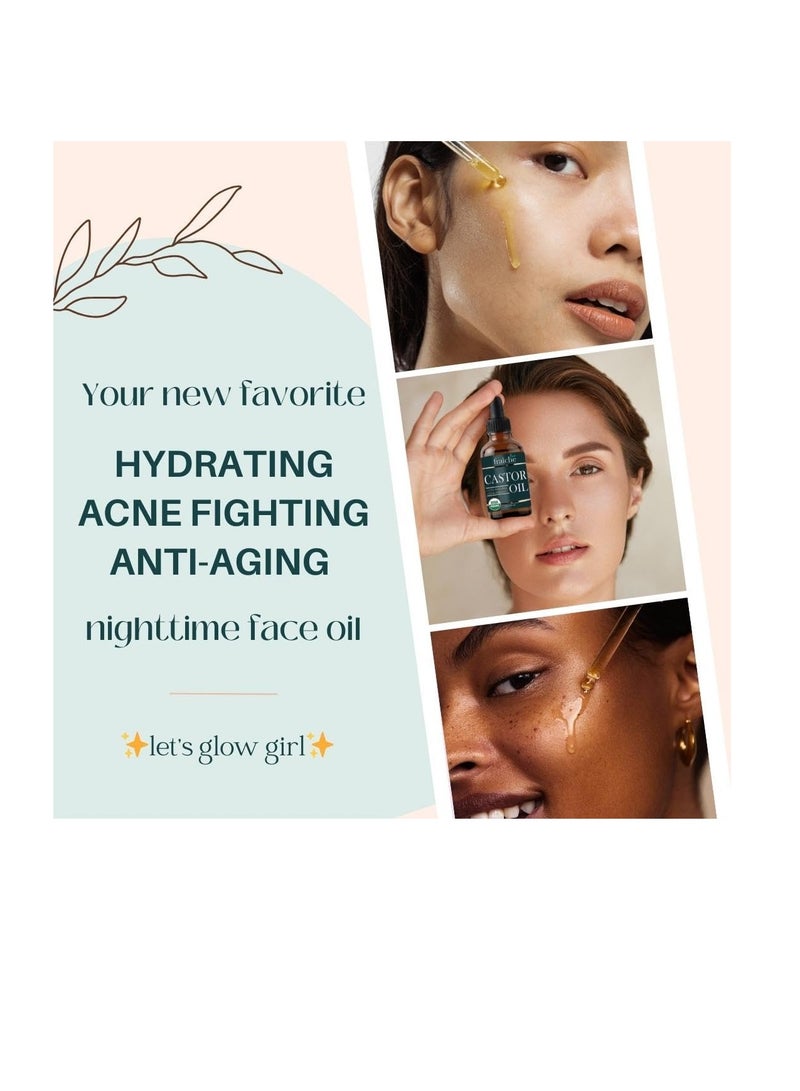 Live Fraiche Organic Castor Oil Lash Serum for Hair Growth, 100% Pure Eyebrow Eyelash Growth Serum, Cold Pressed Hexane Free (2oz Glass Bottle + FILLED Mascara Tube)