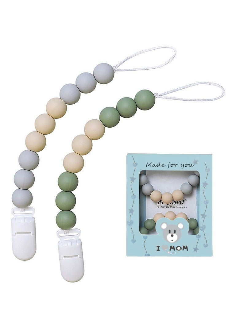 2 Pieces Silicone Pacifier Clip Silicone Teething Beads Baby Pacifier Holder Pacifier Clip Set Customizable Pacifier Clip Neutral Clips for Baby Boys And Girls Soothing Teether Toy