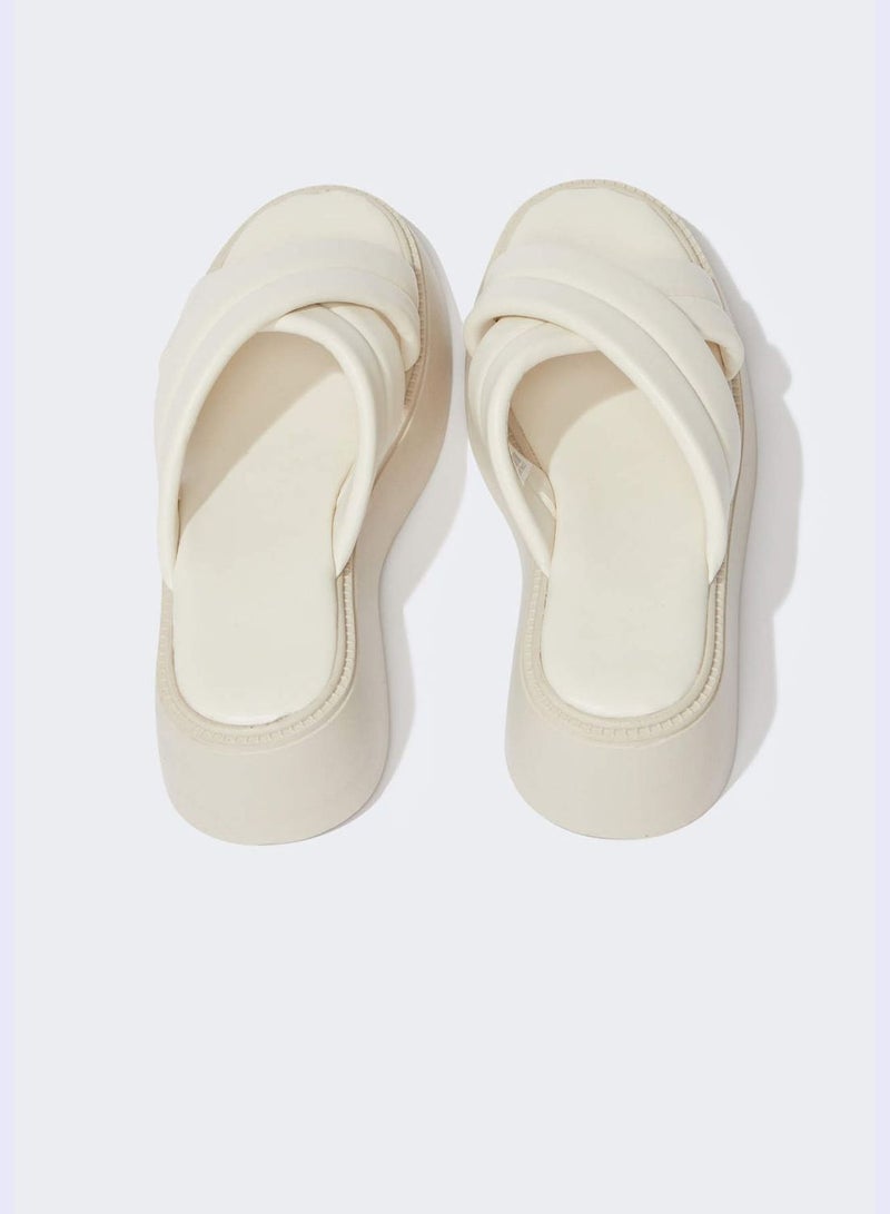 High Sole Cross Strappy Slippers