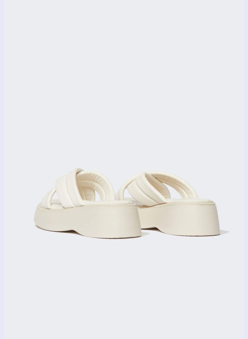 High Sole Cross Strappy Slippers