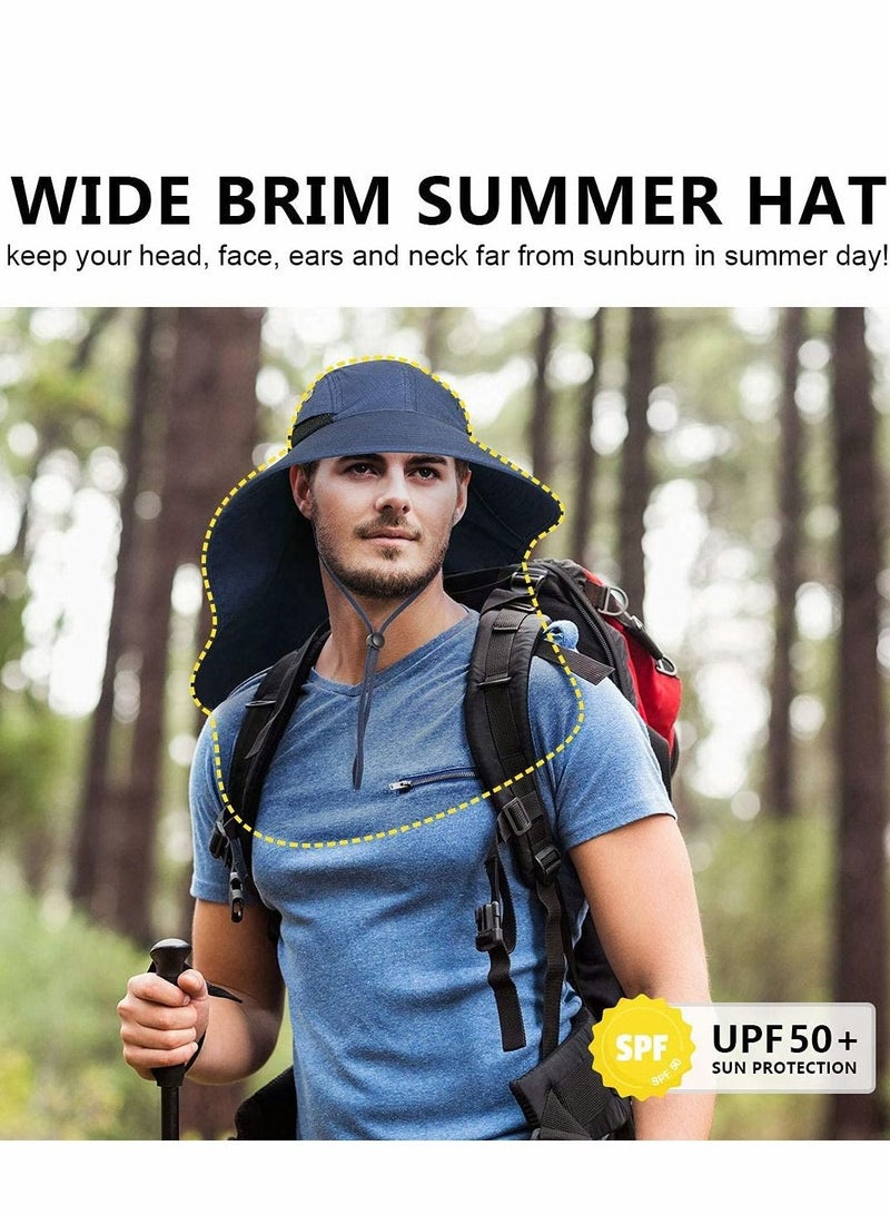 Outdoor Sun Hat for Men, 50+ UPF Protection Safari Cap Wide Brim Pure Cotton Fishing with Neck Flap, Khaki