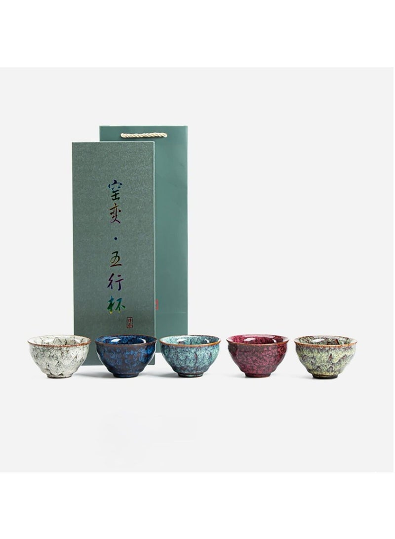 Chinese Kung Fu Tea Set - 5 Pcs Ceramic Yerba Mate Cup Set, Traditional China Style, Elegant Gift for Tea Lovers