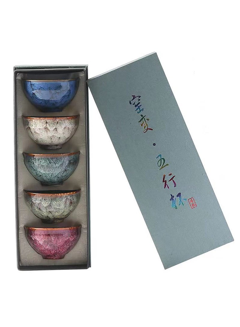 Chinese Kung Fu Tea Set - 5 Pcs Ceramic Yerba Mate Cup Set, Traditional China Style, Elegant Gift for Tea Lovers
