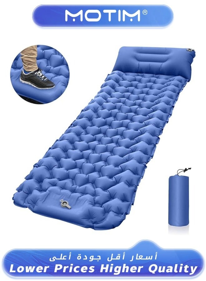 Camping Sleeping Pad Extra Thickness 3.9 Inch Inflatable Sleeping Mat with Pillow Built-in Pump Compact Ultralight Waterproof Camping Air Mattress for Hiking Tent Traveling Blue