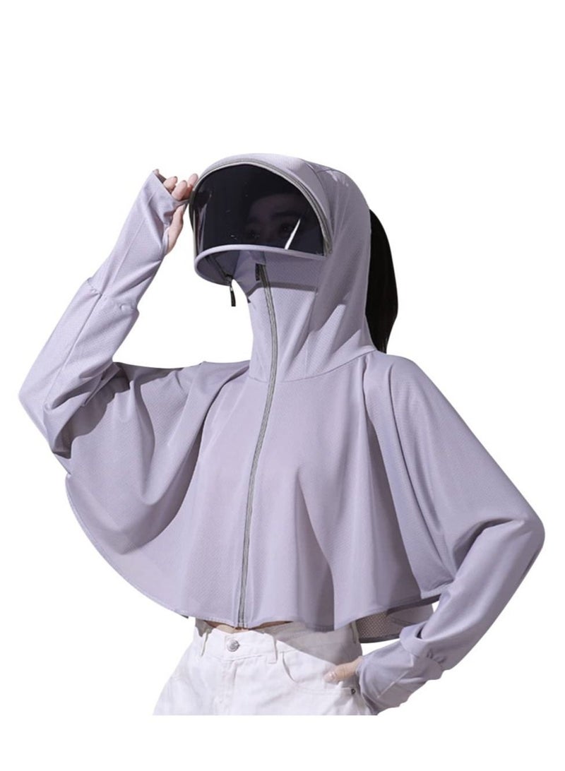 Women's UPF 50+ Sun Protection Hoodie Jacket Lightweight Long Sleeve Sun Shirt for Women with Pocket Hiking Outdoor, Ice Silk Quick Drying Sweatshirt