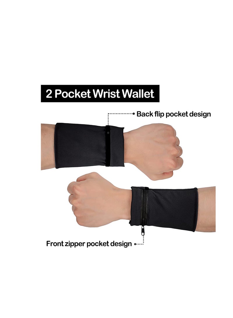 6 Pieces Wrist Sweatbands Wrist Wallet Wristband Pocket with Zipper Sports Color Wrist Pouch Phone Coin Keys Storage for Women Men Running Walking Hiking Jogging