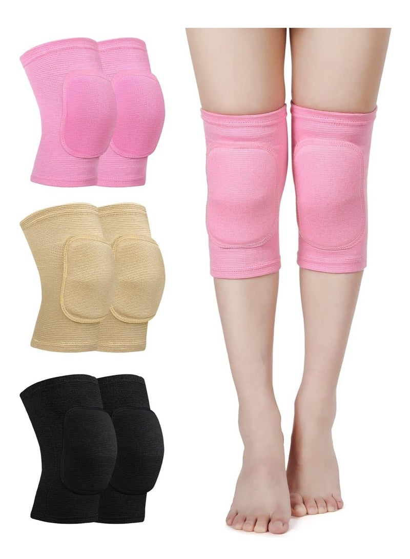 3 Pairs Dance Knee Pad Volleyball Knee Pads, with Sponge Knee Protector Guards, for Adult Kids Sports Dance Football Gym Skating Yoga Pole Floor Dance Non-slip Elastic Padded Knee Brace Support