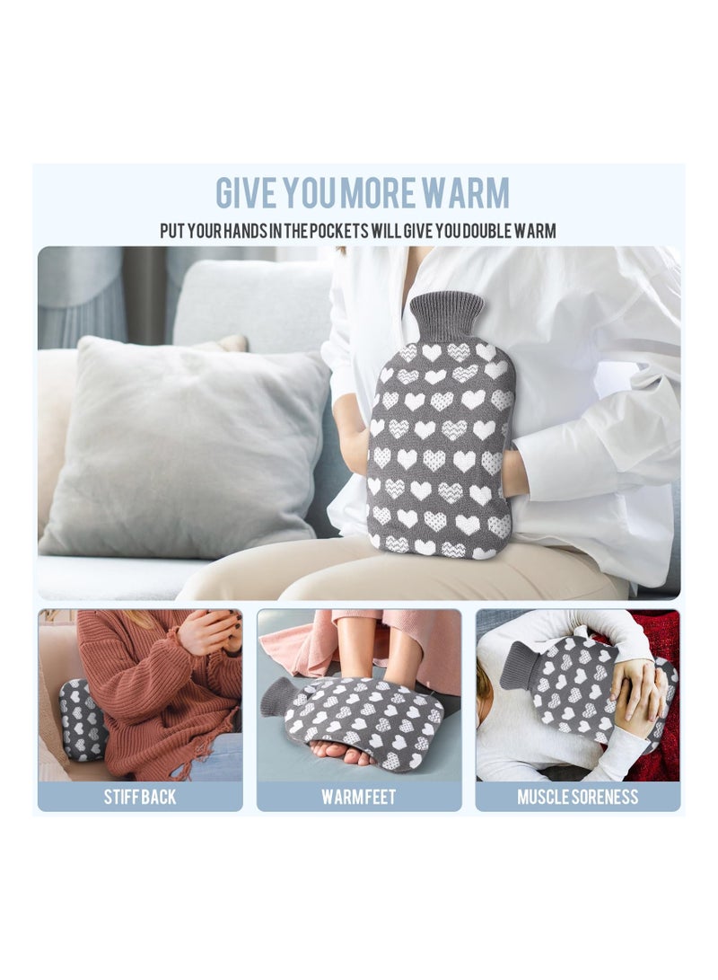Hot Water Bottle with Cover 2L Bag Large for and Cold Compress Knitted Hand Feet Warmer Neck Shoulder Pain Relief Gift Black