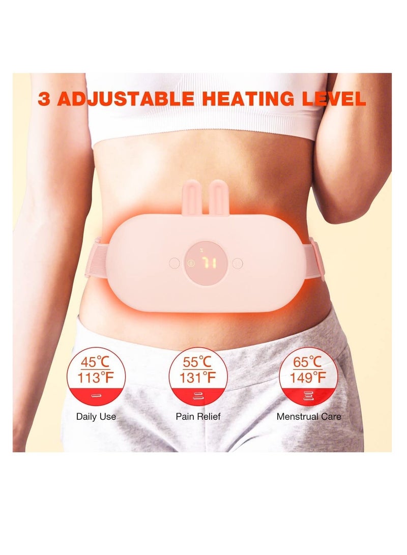 Portable Heating Pad, Electric USB Heating Pads for Cramps Cordless Heated Waist Belt with 3 Heat Levels 5 Vibration Massage Modes, Belly and Back Menstrual Design for Period and Women (Pink)