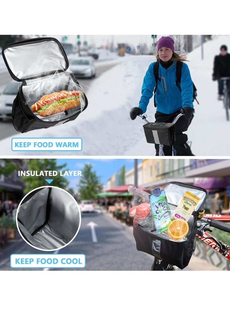 Bicycle Handlebar Bag, Heat Insulation and Thermal Insulation Bicycle Insulation Bag with Reflective Strip Outdoor Activity Bag Can Touch The Transparent Phone Bag(Black)