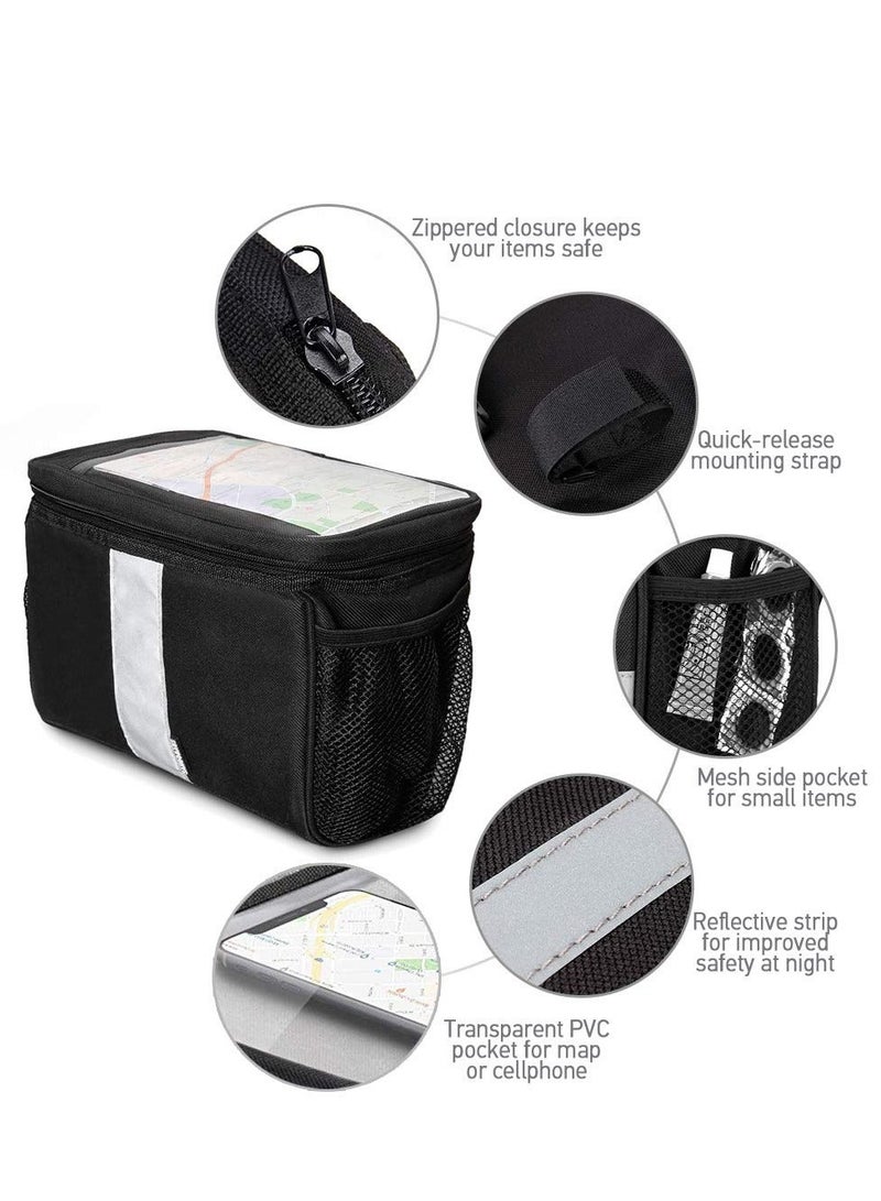 Bicycle Handlebar Bag, Heat Insulation and Thermal Insulation Bicycle Insulation Bag with Reflective Strip Outdoor Activity Bag Can Touch The Transparent Phone Bag(Black)