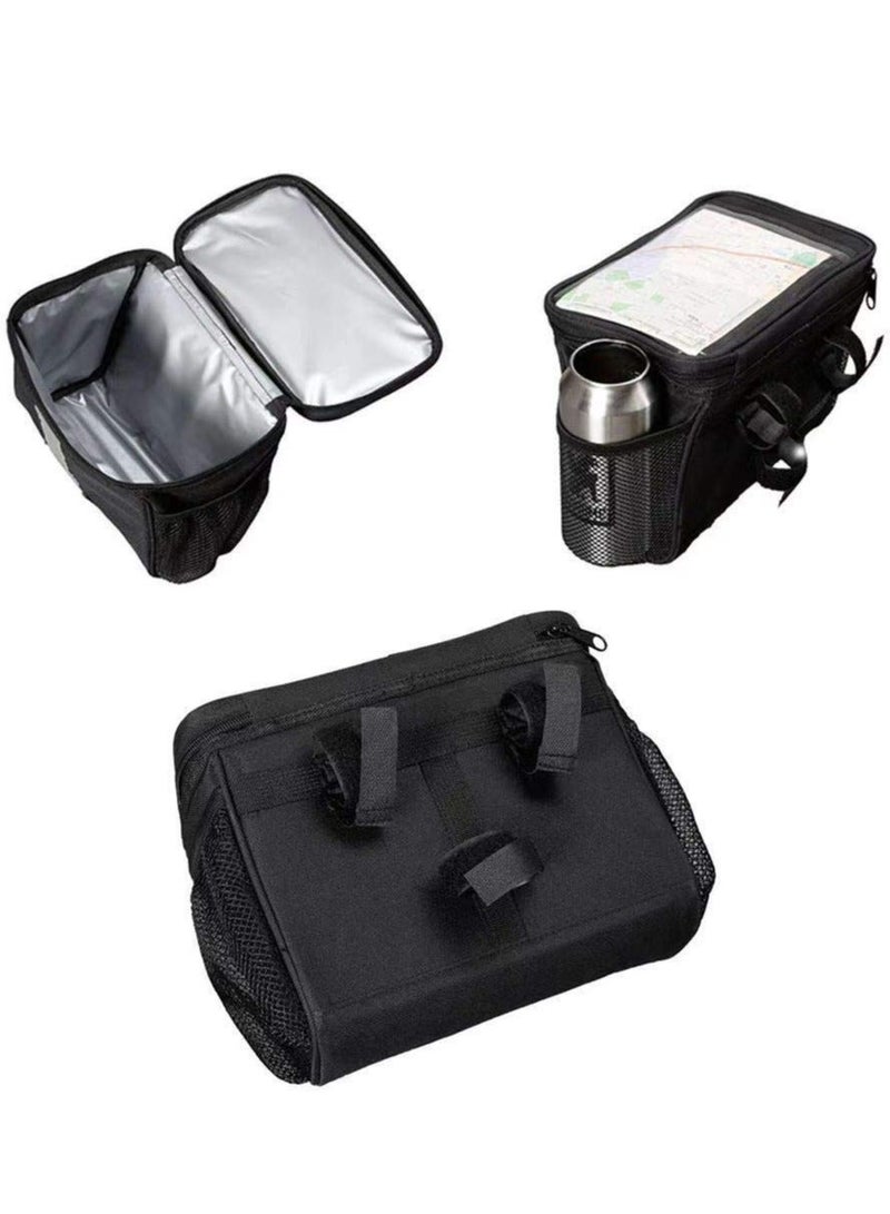 Bicycle Handlebar Bag, Heat Insulation and Thermal Insulation Bicycle Insulation Bag with Reflective Strip Outdoor Activity Bag Can Touch The Transparent Phone Bag(Black)