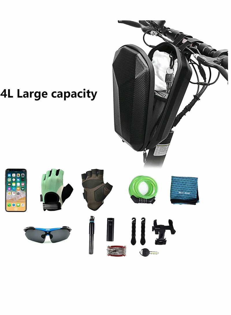 Scooter Storage Bag, Waterproof Hard Shell Scooter Handlebar Bag Storage Bag for Electric Scooter, Self Balancing Scooter and Folding Bike (Black)