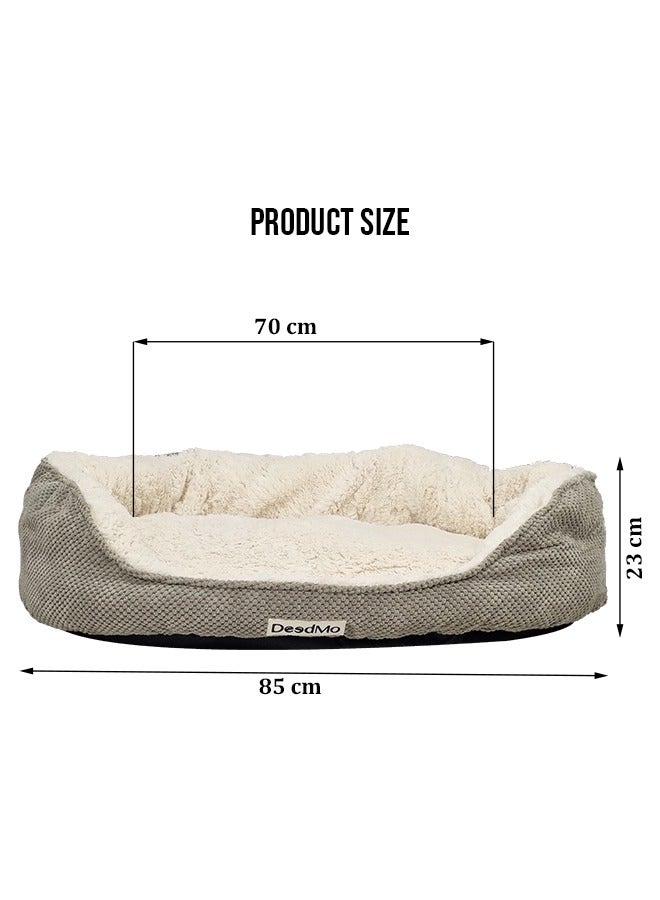 Dog bed for large dogs with raised edges, a Cozy sofa for pets, Machine washable couch with anti-slip bottom, Suitable for all sized dog 85 cm L (Grey and beige)