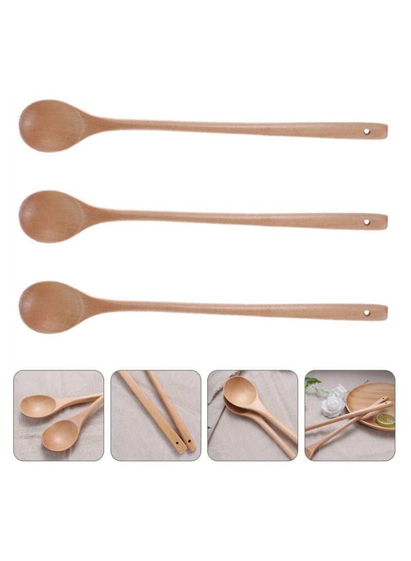 Wood Spoon, 4Pcs Wood Mixing Spoon Long Handle Wooden Spoons Wood Soup Spoons for Kitchen Stirring and Cooking 33CM