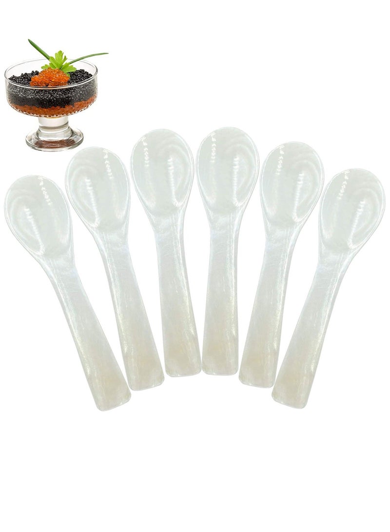 6 Pieces Caviar Spoons Set White Mother of Pearl Spoon with Round Handle for Egg Coffee Serving Ice Cream Restaurant