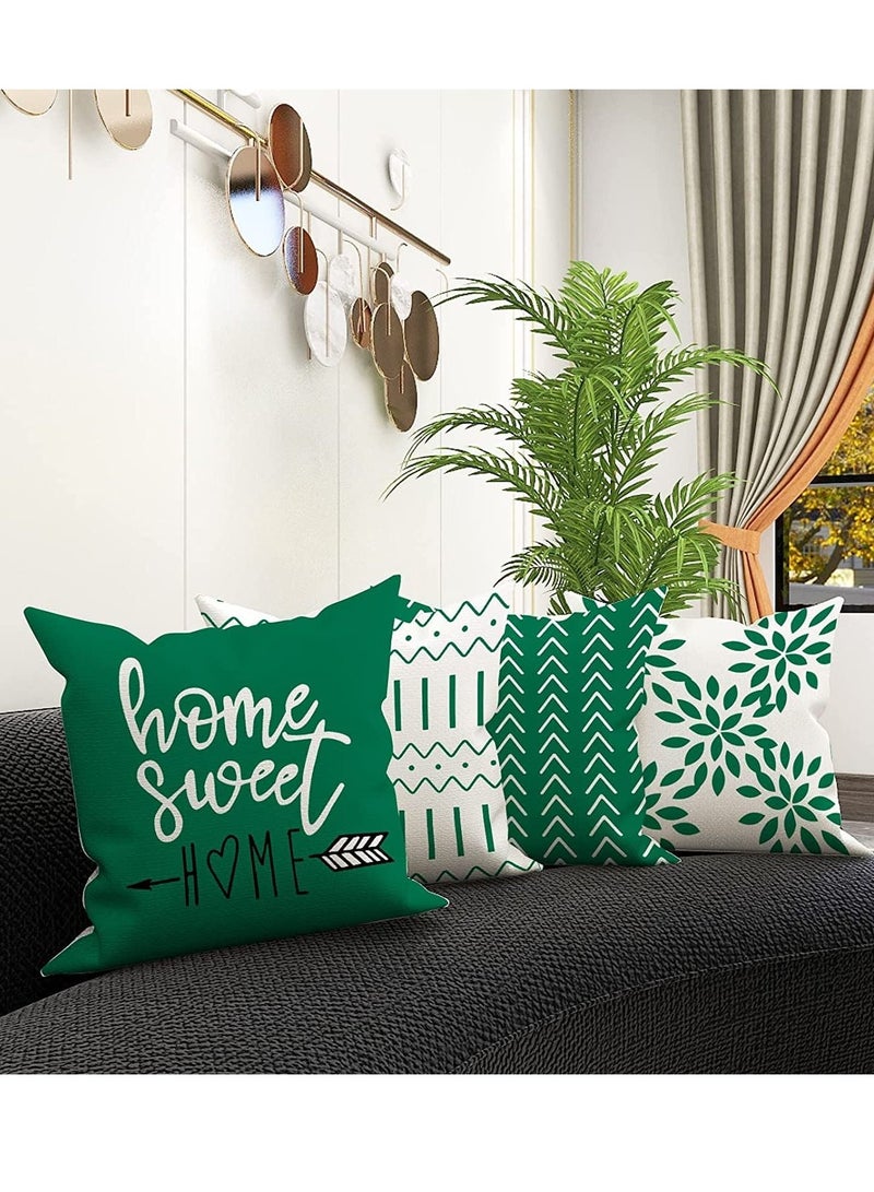 Throw Pillow Cover, Modern Sofa Decorative Pillow Covers 18x18 Set of 4, Outdoor Linen Fabric Pillow Case for Couch Bed Car Home Sofa Couch Decoration 45x45cm (Green, 18x18,Set of 4)