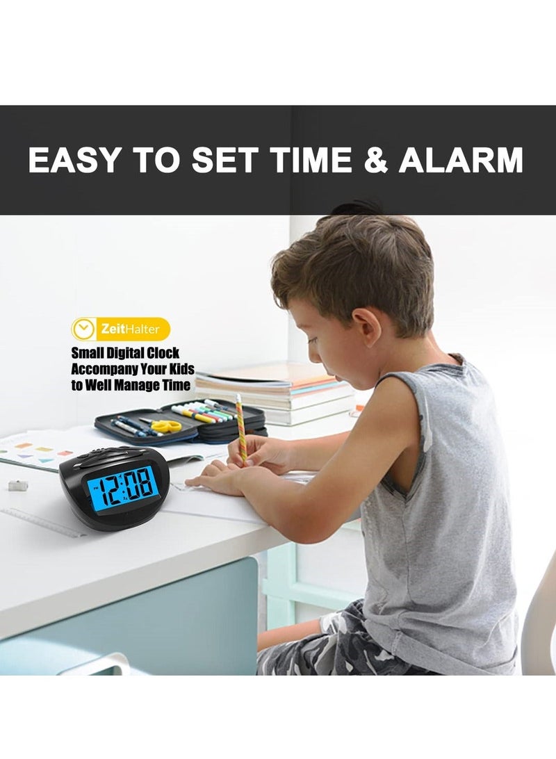 LCD Digital Alarm Clock Battery Operated Only Small, Blue Backlight, Ascending Alarm Volume