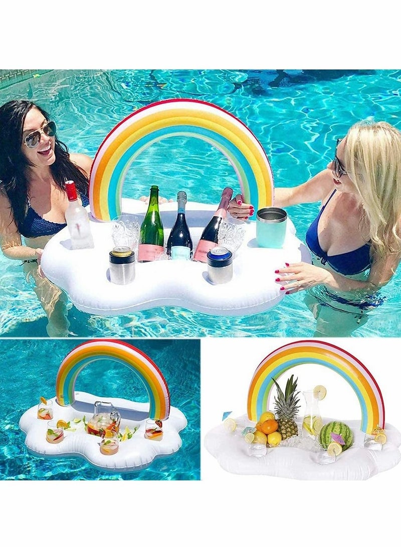 Inflatable Rainbow Cloud Drink Float, Large Capacity Pool Cooler Drink Holder Floating Beverage Salad Fruit Serving Bar Pool Float Party, Water Fun Decorations and Pool Toys for Adults and Kids