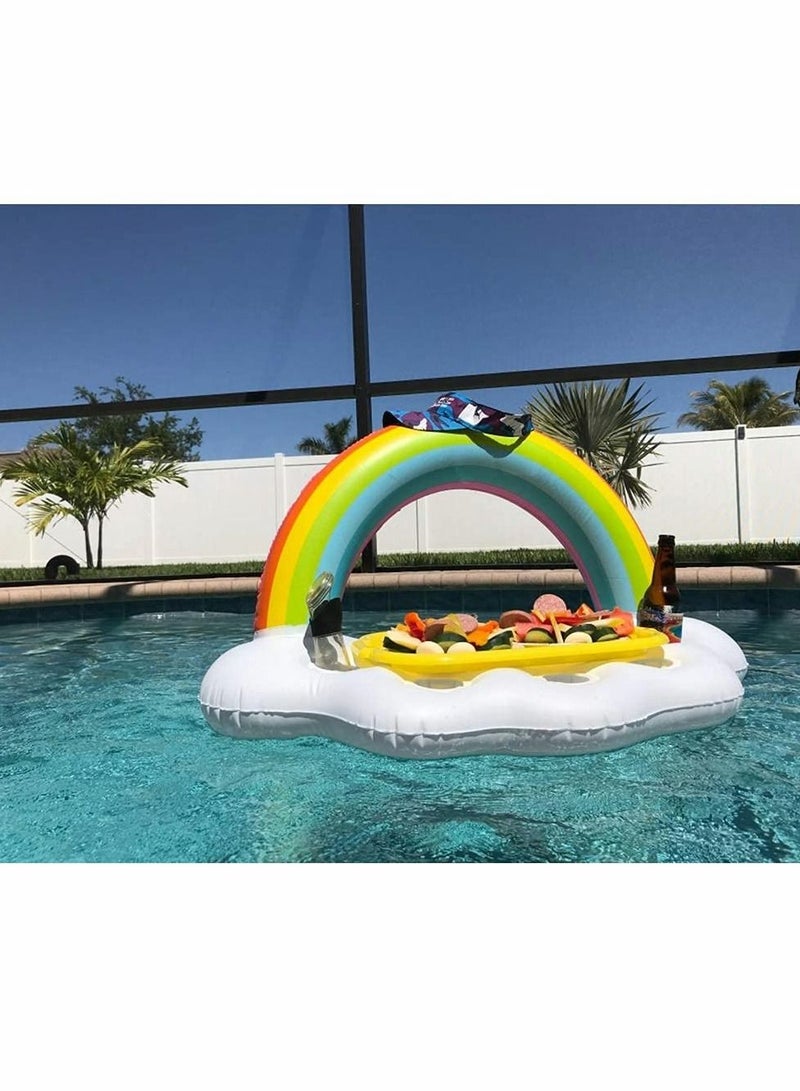 Inflatable Rainbow Cloud Drink Float, Large Capacity Pool Cooler Drink Holder Floating Beverage Salad Fruit Serving Bar Pool Float Party, Water Fun Decorations and Pool Toys for Adults and Kids