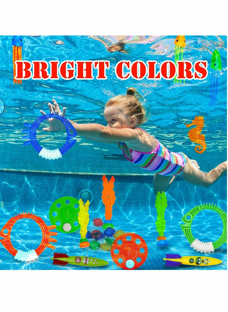Diving Pool Toys, Diving Rings, Torpedoes, Gems Diving Training Sink Toys Suitable for Teen Adults, Water Game Props Suitable for Swimming, Seaside, Diving, Outdoor Activities (34 Pcs)