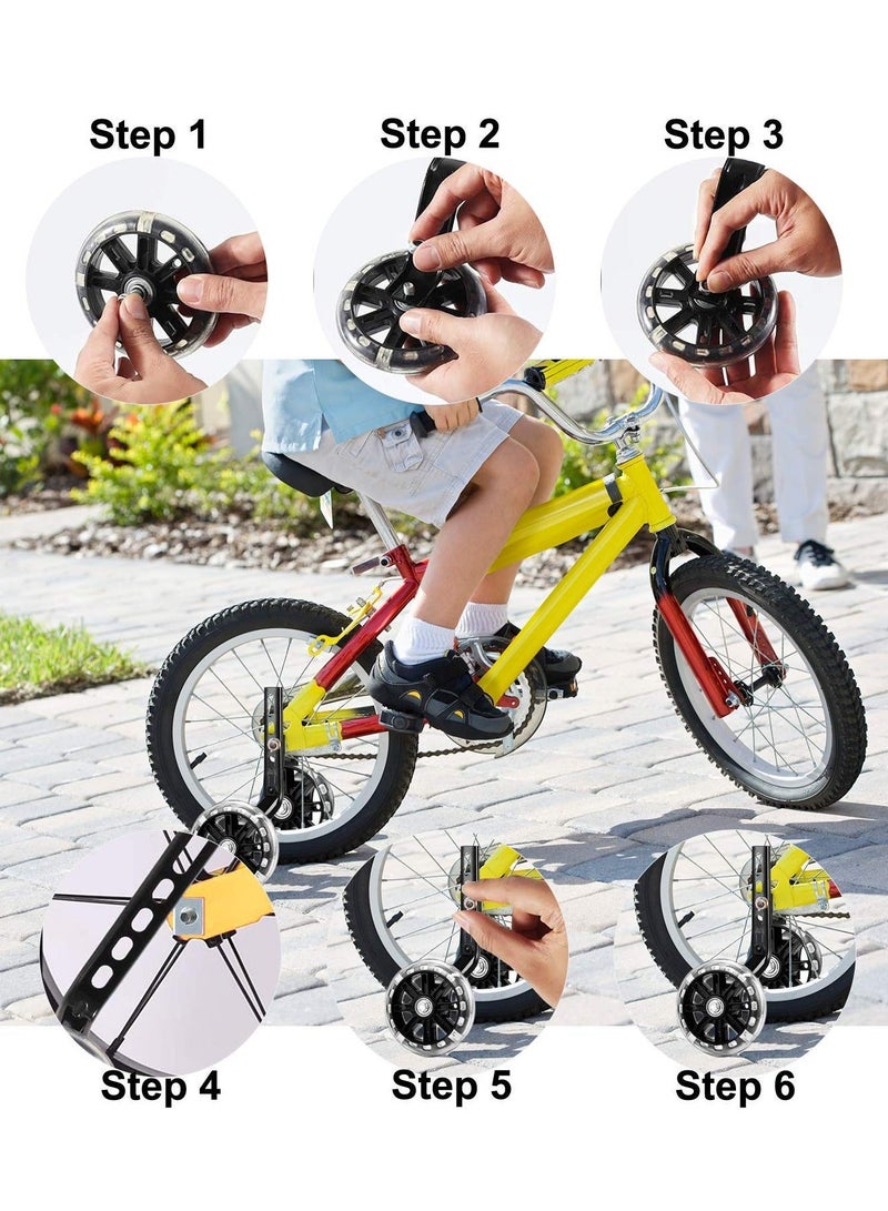 Kids Bike Support Wheel, Rear Training Wheel Stabilizer for 12 14 16 18 20 Inch Bike Silent Flash Wheel Boys and Girls Practice Stabilizer Mounting Kit (1 Set, Black)