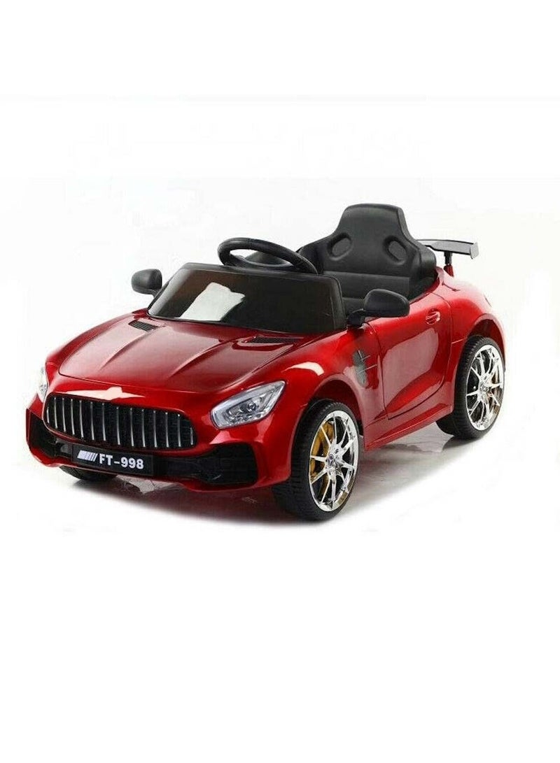 Rechargeable FT 998 Car Battery Operated Ride On USB Slot Wireless Remote Control Driving Speed Modes and LED Lights Horn Seat Belt 2 to 8 years Red