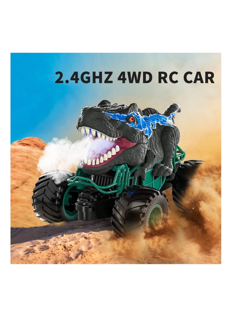 2.4GHz Remote Control Dinosaur Car Toys for Kids Boys RC Dino Car with Light Sound Spray Indoor Outdoor All Terrain Electric RC Toys Gifts for 3 to 12 Kids