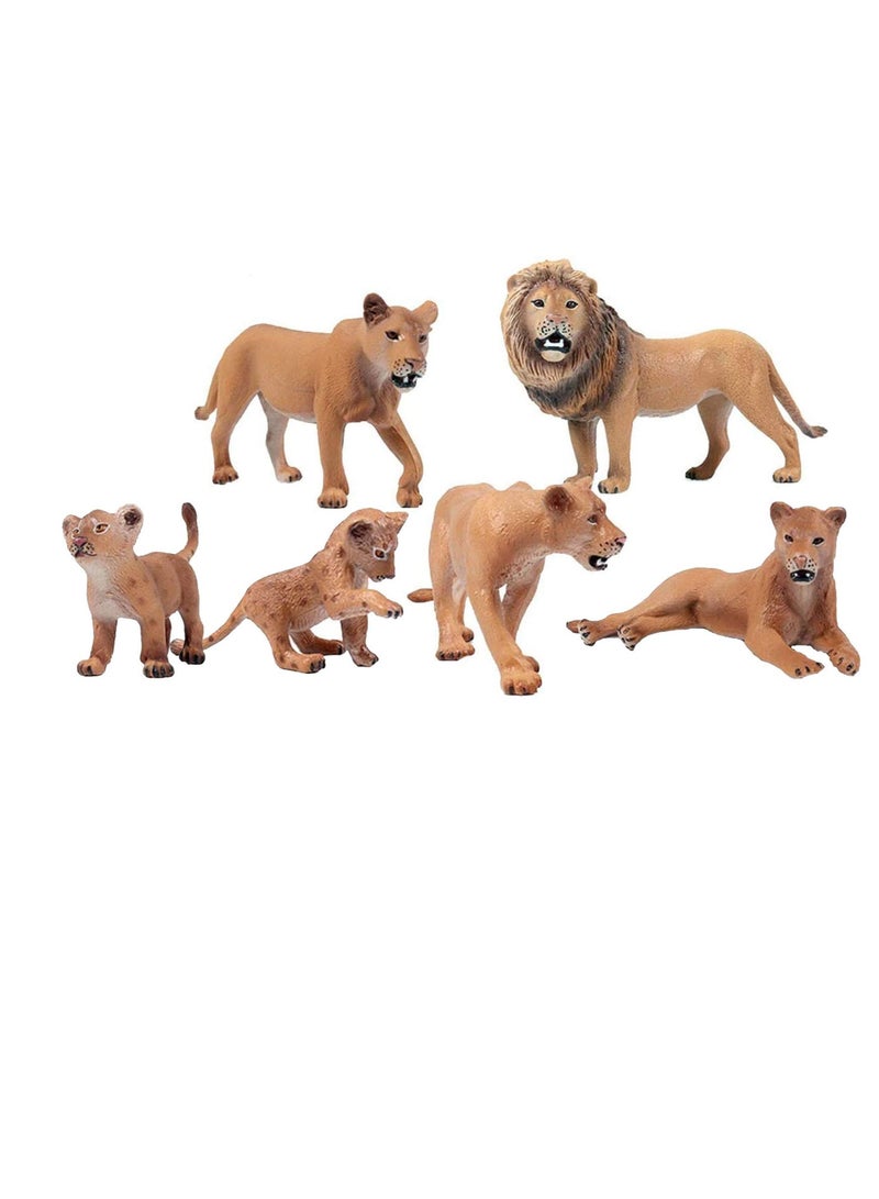 6 Pack Realistic Lion Toy, Realistic Forest Animals Baby Figurines, Plastic Animal Learning Educational Bath Toys, Suitable for Science Project Cake Party Decor