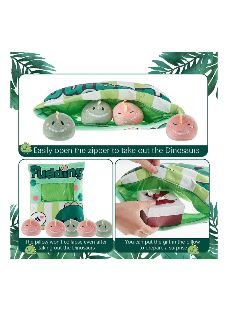 Plush Pillow Kawaii Room Decor Throw Removable Stuffed Animal Toys Fluffy Dinosaur Creative Gifts for Teens Girls Kids Green