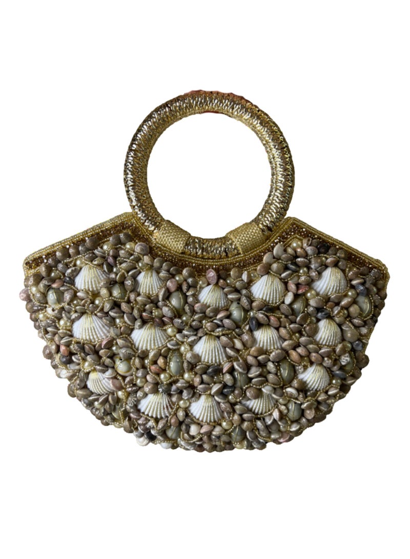 Embroidered Pearl and Shell Clutch