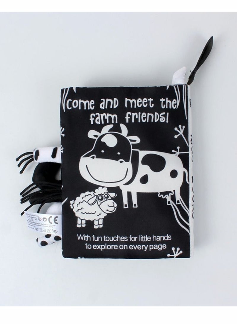 Baby Safety Nontoxic 3D Cloth Book Black and White Cow Farm Pattern Soft Early Education Identify Toys Gifts for 1 2 3 Years Old Toddlers Boys Girls Newborns