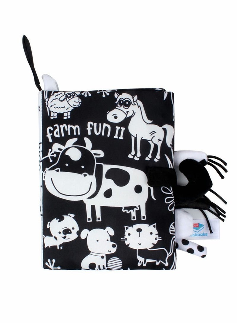 Baby Safety Nontoxic 3D Cloth Book Black and White Cow Farm Pattern Soft Early Education Identify Toys Gifts for 1 2 3 Years Old Toddlers Boys Girls Newborns