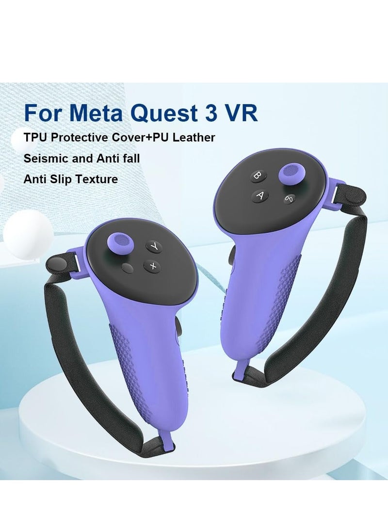 1 Pair TPU Controller Grips for Meta Quest 3 Comfortable Silicone Cover with Non Slip Controller Grips Lid Left and Right Shockproof Reserve Precise Hole Positions Anti Fall for Meta Quest 3 Purple