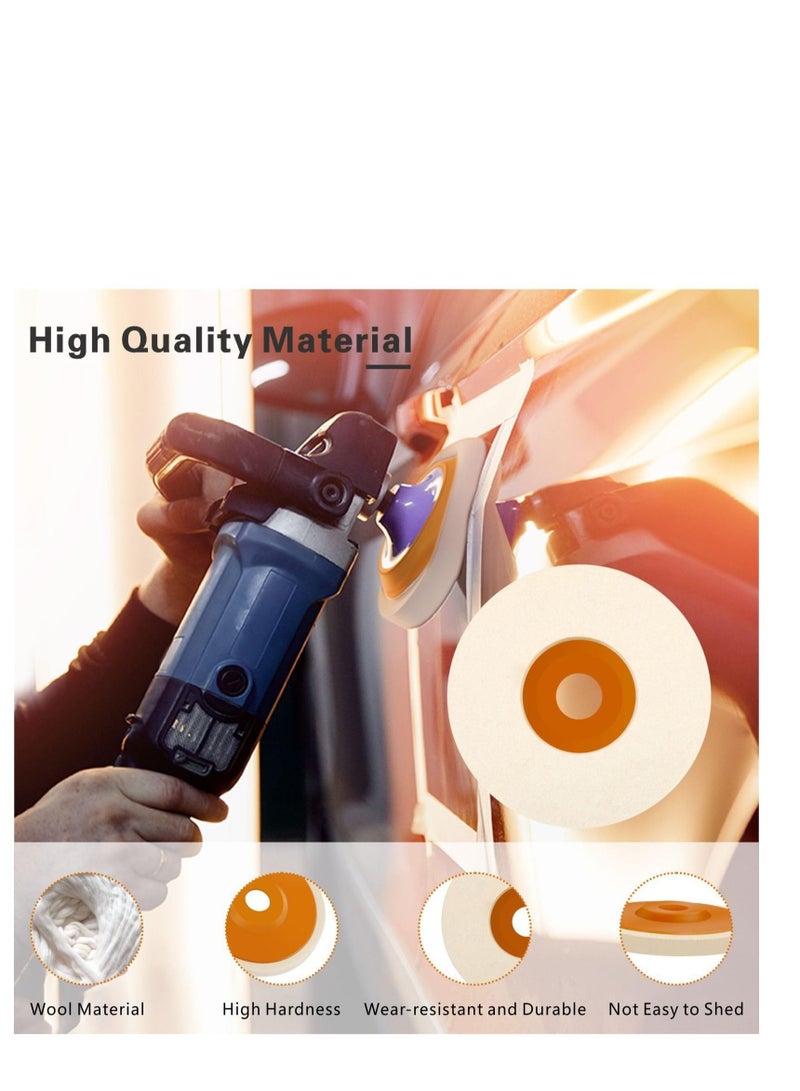 Polishing Buffering Wheels Assorted Set, 4 Pce Wool Polishing Attachment Angle Grinder, Polishing Discs for Drill, for Drilling Machine, Polishing Vehicle Surfaces and Walls