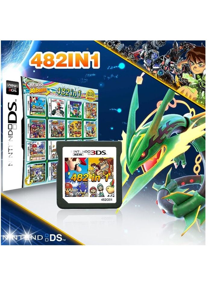 482 in 1 Game Card, Super Combo Game Cartridge, Game Card Containing 482 Classic Nostalgic Games, Game Pack Card Super Combo, Suitable for Most DS / 2DS / 3DS Console of Game Consoles
