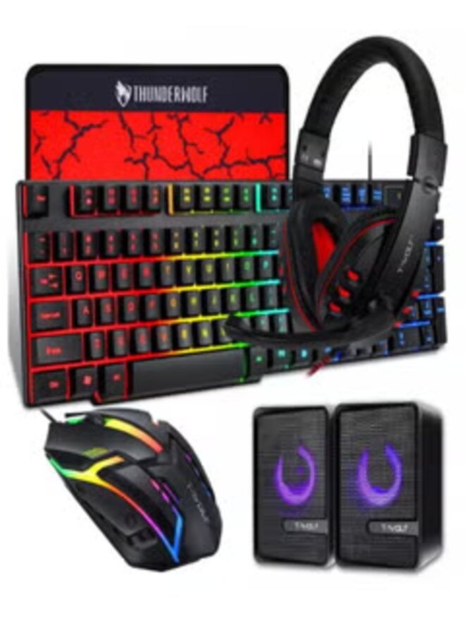 4 In 1 Gaming Set With LED Backlit Keyboard Mouse Padded Gaming Headset RGB Mouse Perfect For Long Gaming Sessions Comfortable Grip And Ergonomic Gaming Accessories