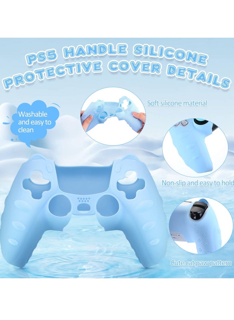Controller Skin Compatible with PlayStation 5, Cute Cat Controller Silicone Case for PS5, Kawaii Anti Slip Silicone Controller Case with 4 Thumb Grip Caps and 2 Cat Stickers (2 Pcs)