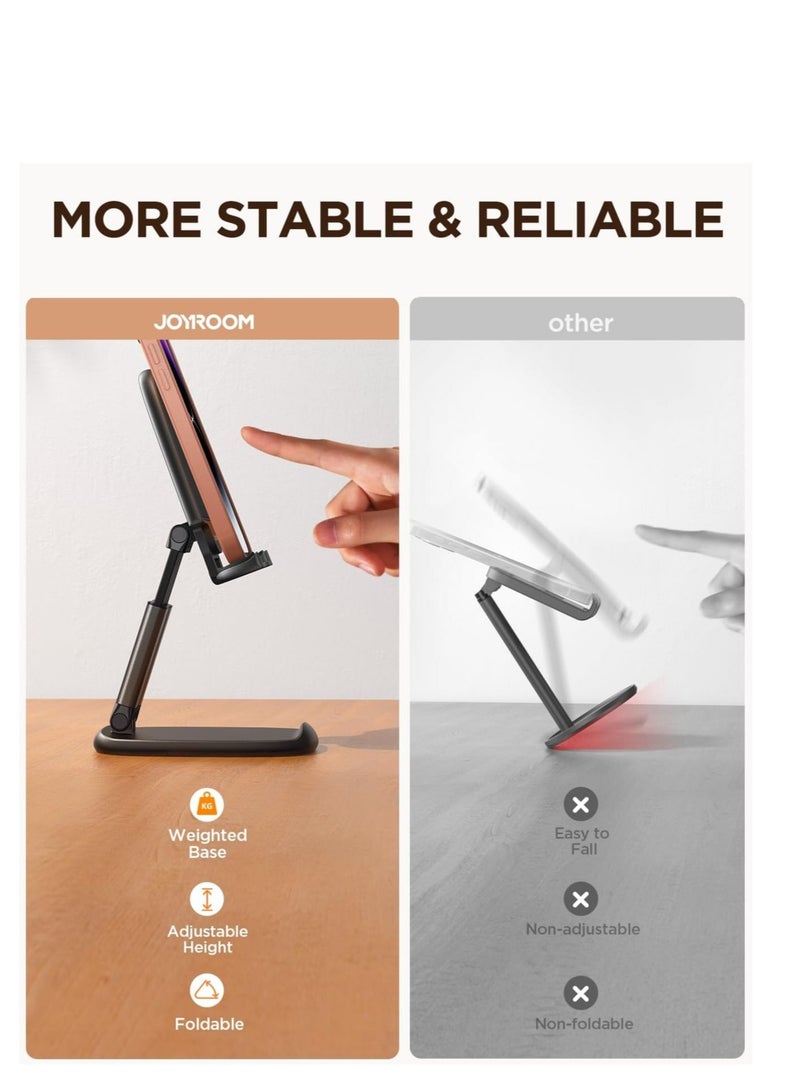 Desk Cell Phone Stand, Foldable Phone Stand, Metal Counterweight Base & Height Angle Adjustable Phone Stand, for 4.7