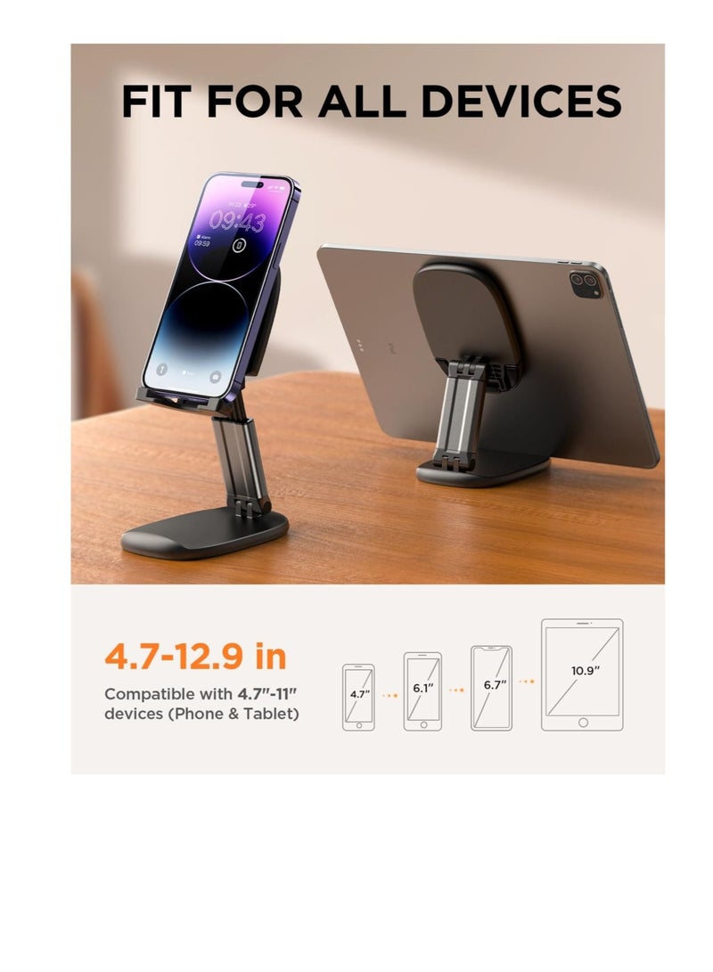 Desk Cell Phone Stand, Foldable Phone Stand, Metal Counterweight Base & Height Angle Adjustable Phone Stand, for 4.7