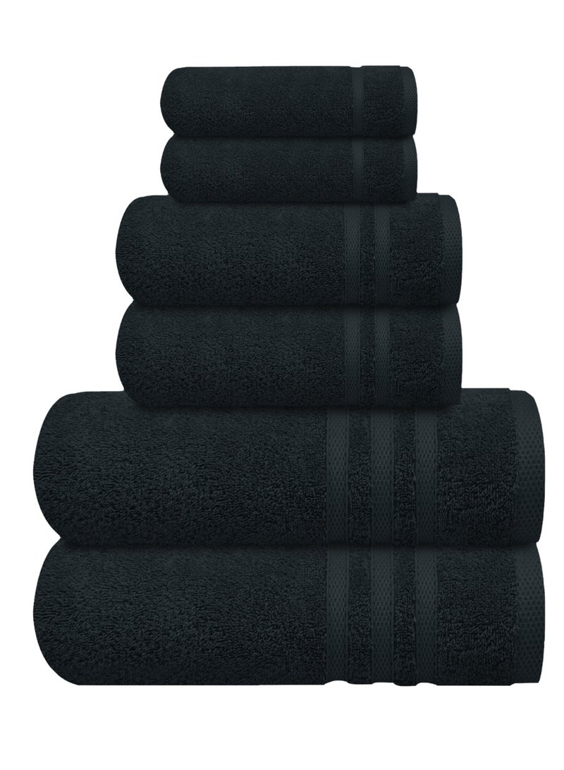 Premium Black Bath Towel Set - 100% Turkish Cotton 2 Bath Towels, 2 Hand Towels, 2 Washcloths - Soft, Absorbent, Durable – Quick Dry - Perfect for Daily Use by Infinitee Xclusives