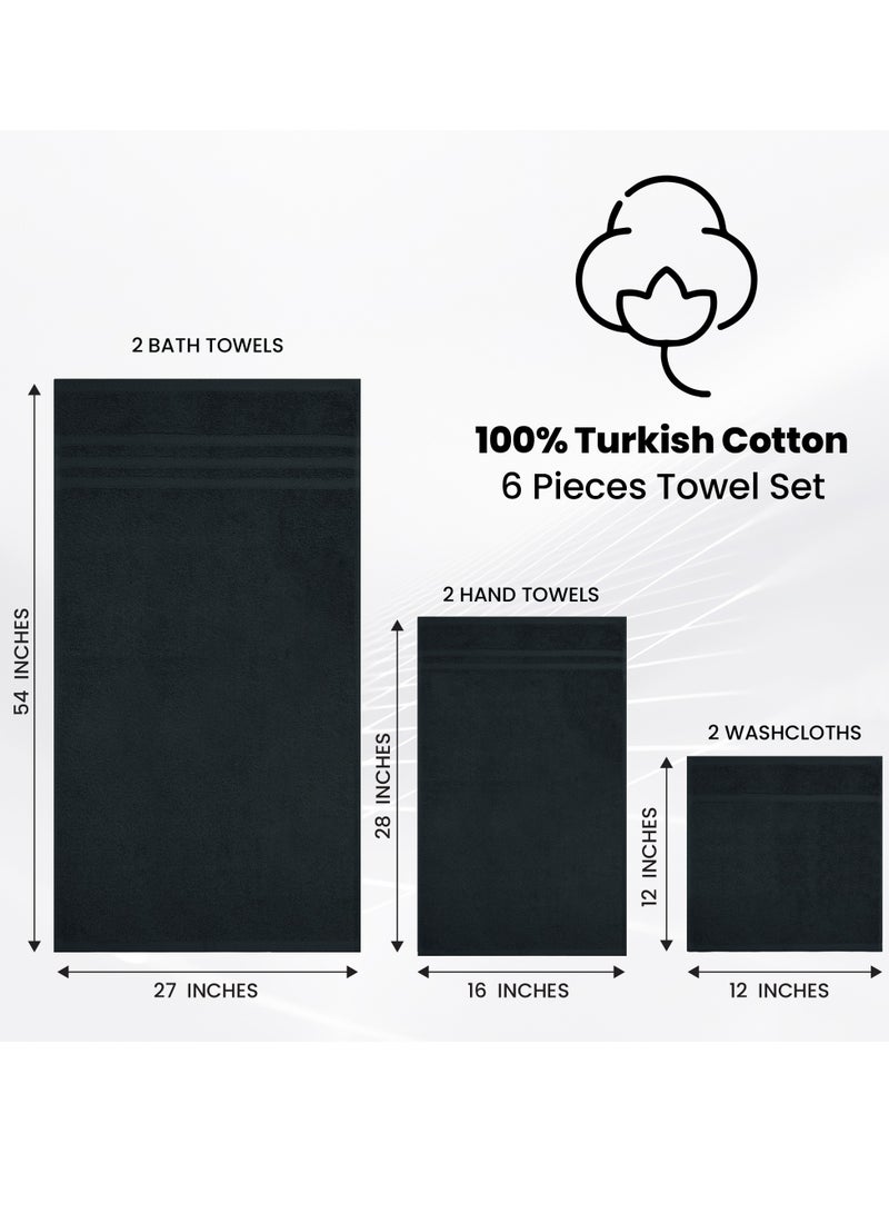 Premium Black Bath Towel Set - 100% Turkish Cotton 2 Bath Towels, 2 Hand Towels, 2 Washcloths - Soft, Absorbent, Durable – Quick Dry - Perfect for Daily Use by Infinitee Xclusives