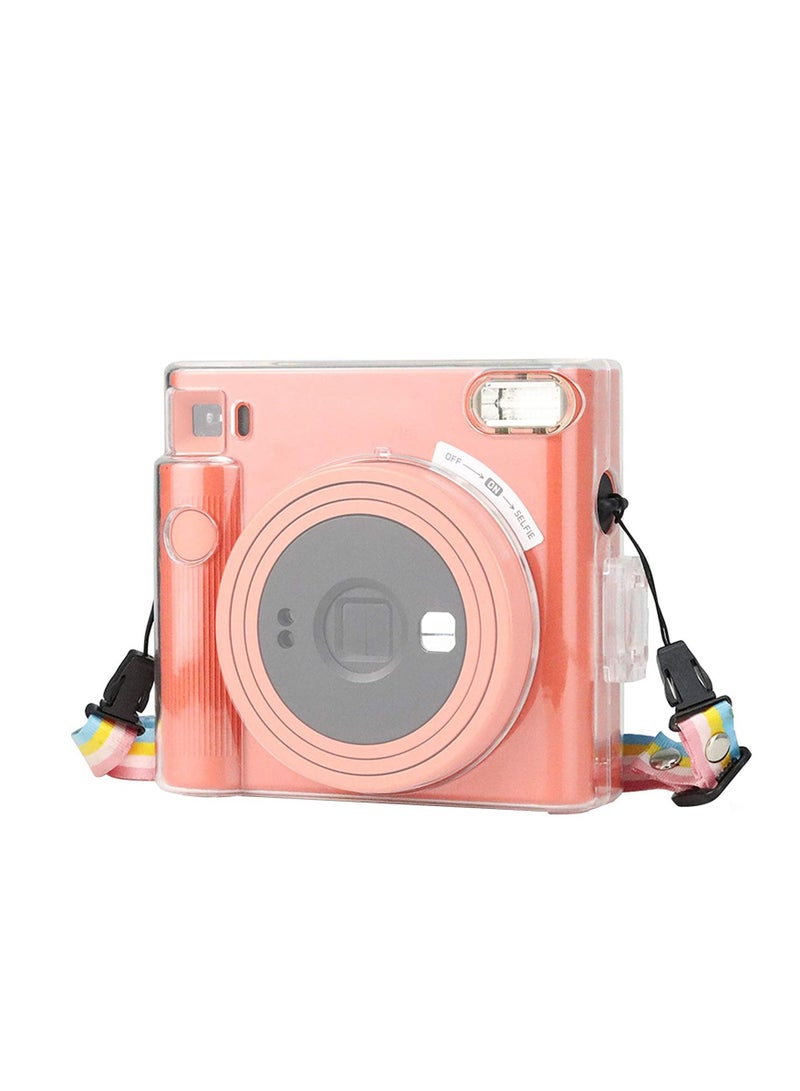 Protective Clear Case for Fujifilm Instax Square SQ1 Instant Film Camera Crystal Hard PC Cover with Removable Rainbow Shoulder Strap (Transparent)