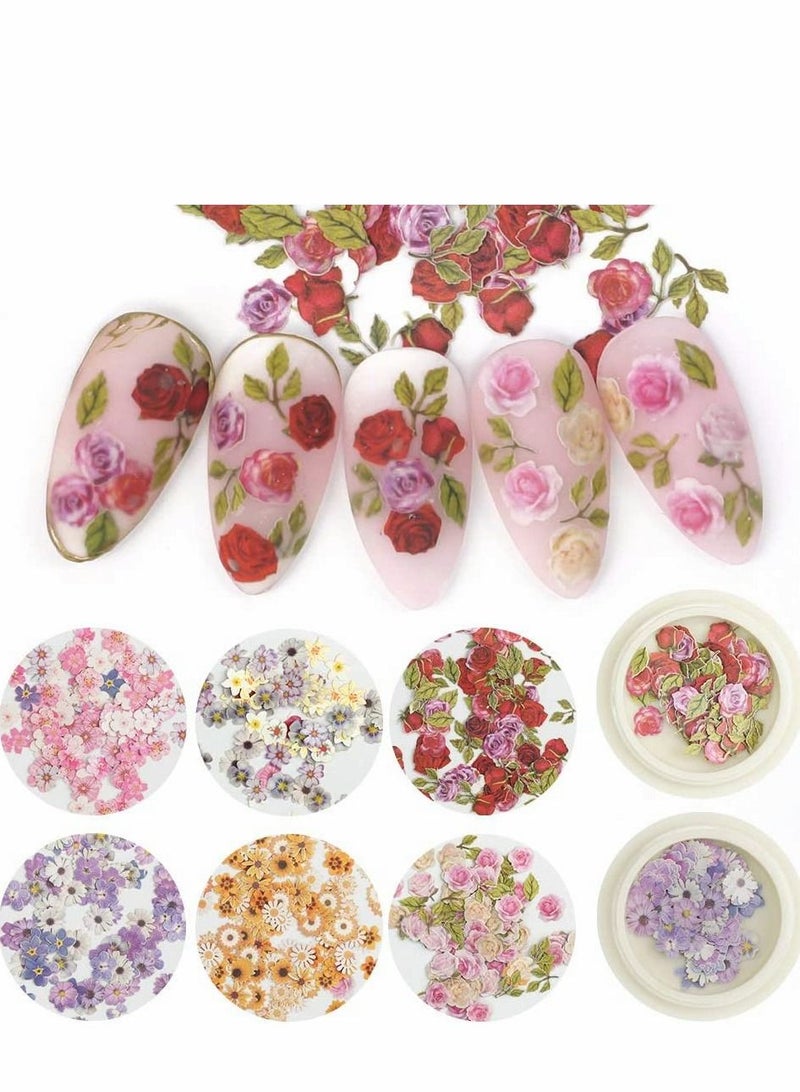3D Flower Nail Art Sequins Decals, 9 Boxes 450pcs Sticker Colorful Mixed Flowers Leaves Design Slice Flakes for Face Body Decoration DIY Crafting