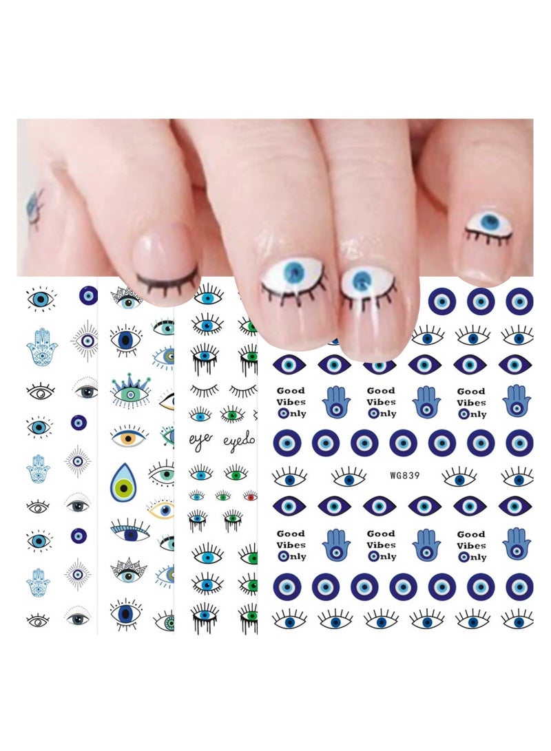 Evil Eye Nail Art Stickers Decals, 7 Sheets Self Adhesive Blue Eye of Charms Design Manicure Decals Nail Decoration for Women Girls Gift