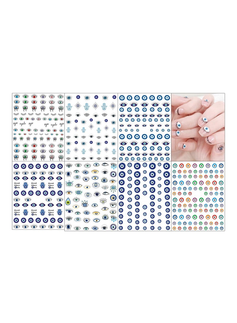 Evil Eye Nail Art Stickers Decals, 7 Sheets Self Adhesive Blue Eye of Charms Design Manicure Decals Nail Decoration for Women Girls Gift