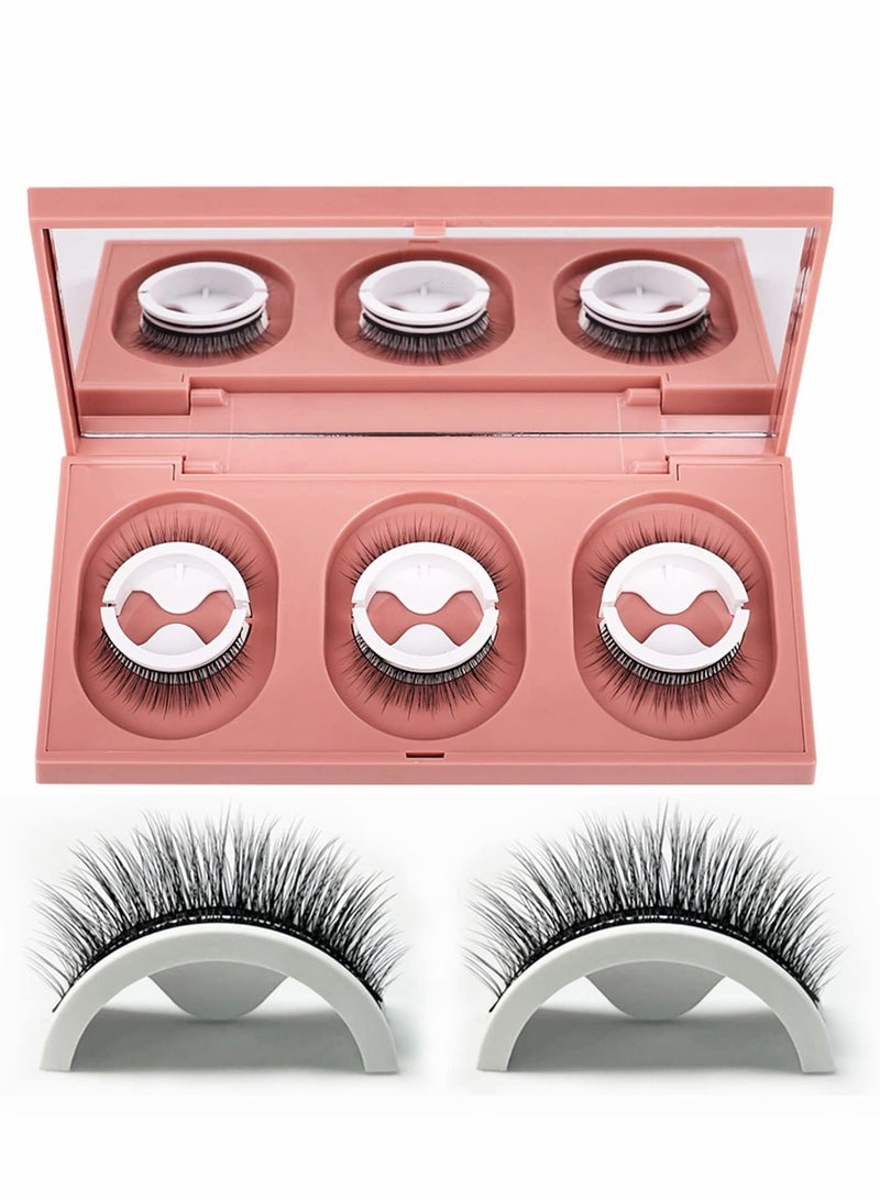 False eyelashes, Reusable Self Adhesive 3D False Eyelashes, 3 Pairs in 1 Case, No Glue Needed,Natural Long Thick Fake Eye Lashes Box with replacement tape
