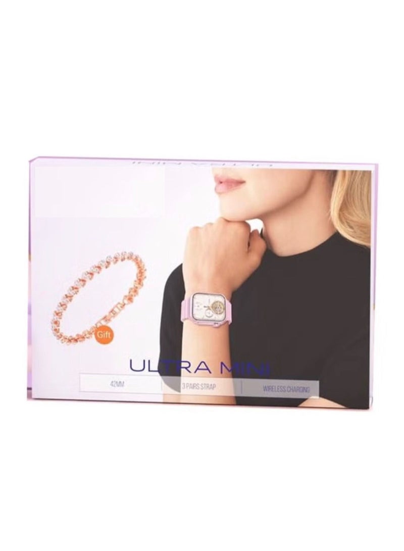 Ladies Ultra Smart Watch Rose Gold Edition with Three Set Strap and Stylish Bracelet Combo